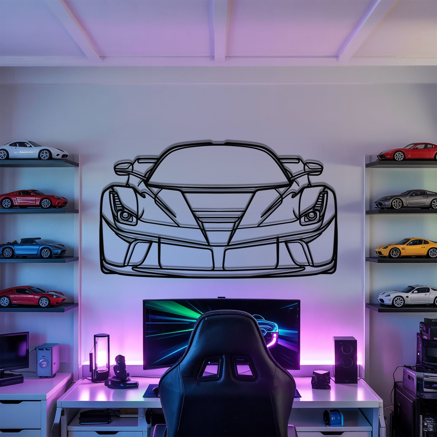 La Front - Car Metal Silhouette Wall Art - Car Enthusiast Gift - Laser-cut Garage Decor