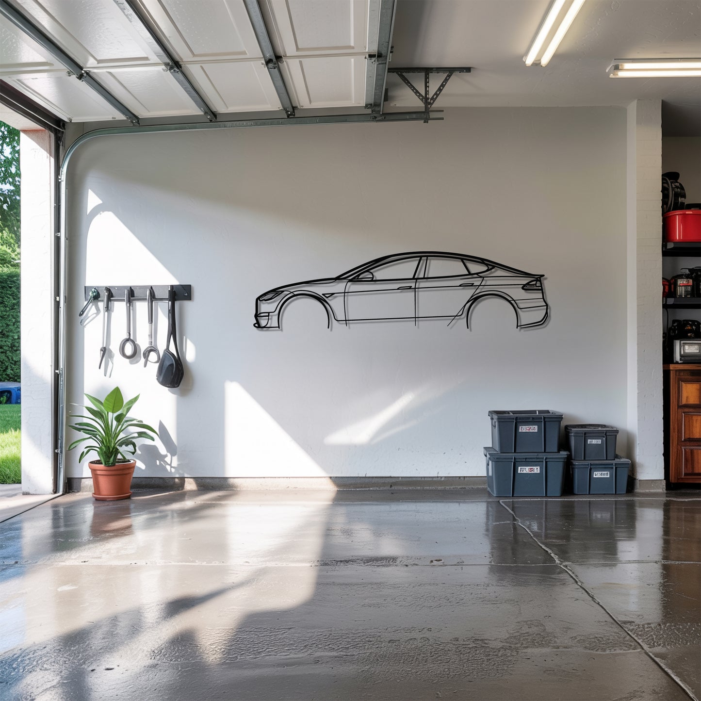 Model S Plaid - Car Metal Silhouette Wall Art - Car Enthusiast Gift - Laser-cut Garage Decor