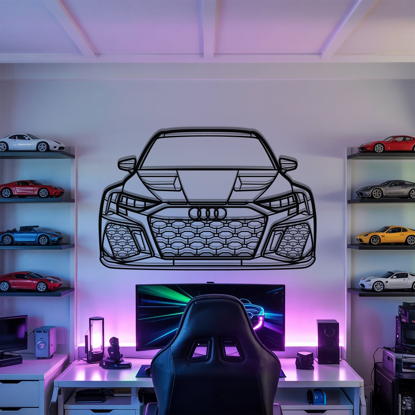 RS3 Front - Car Metal Silhouette Wall Art - Car Enthusiast Gift - Laser-cut Garage Decor