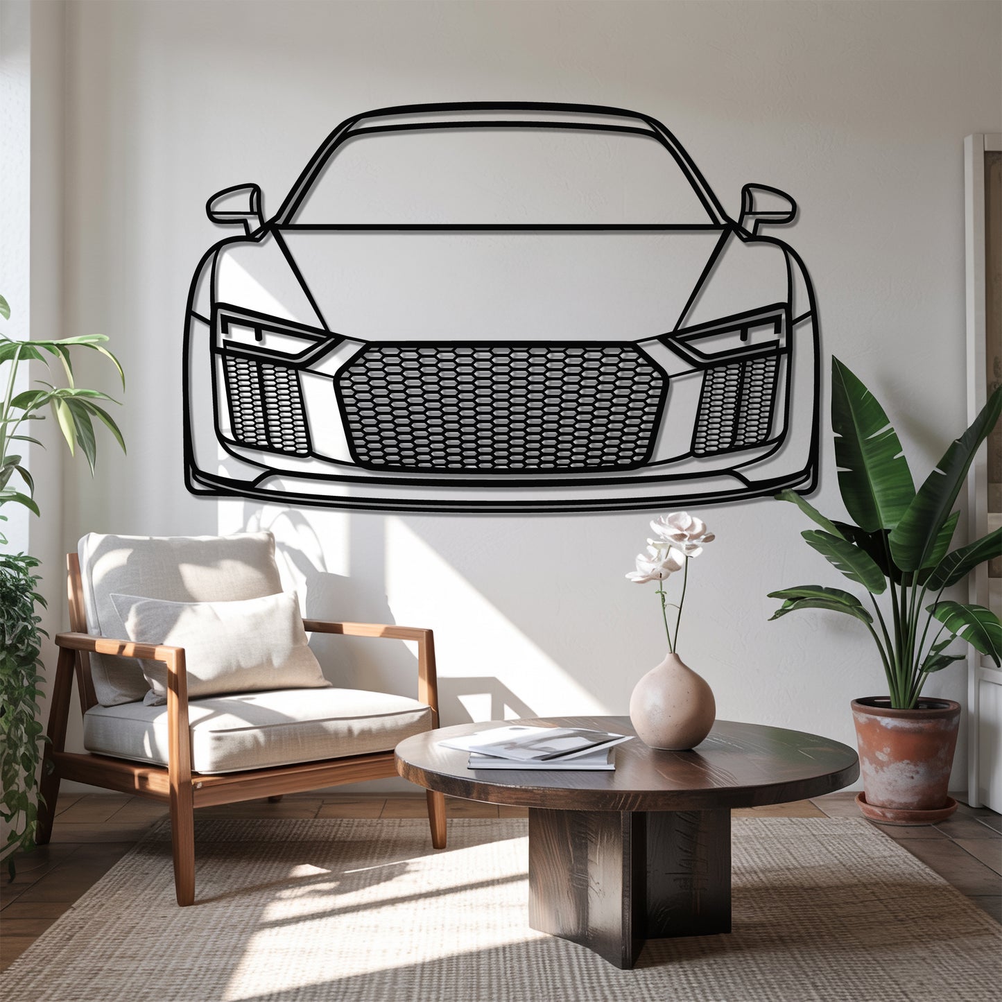 R8 V10 Plus (Gen 2) Front - Car Metal Silhouette Wall Art - Car Enthusiast Gift - Laser-cut Garage Decor