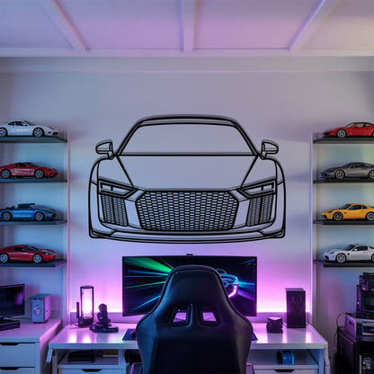 R8 V10 Plus (Gen 2) Front - Car Metal Silhouette Wall Art - Car Enthusiast Gift - Laser-cut Garage Decor