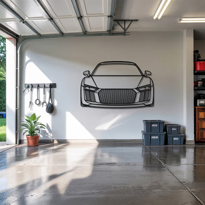 R8 V10 Plus (Gen 2) Front - Car Metal Silhouette Wall Art - Car Enthusiast Gift - Laser-cut Garage Decor