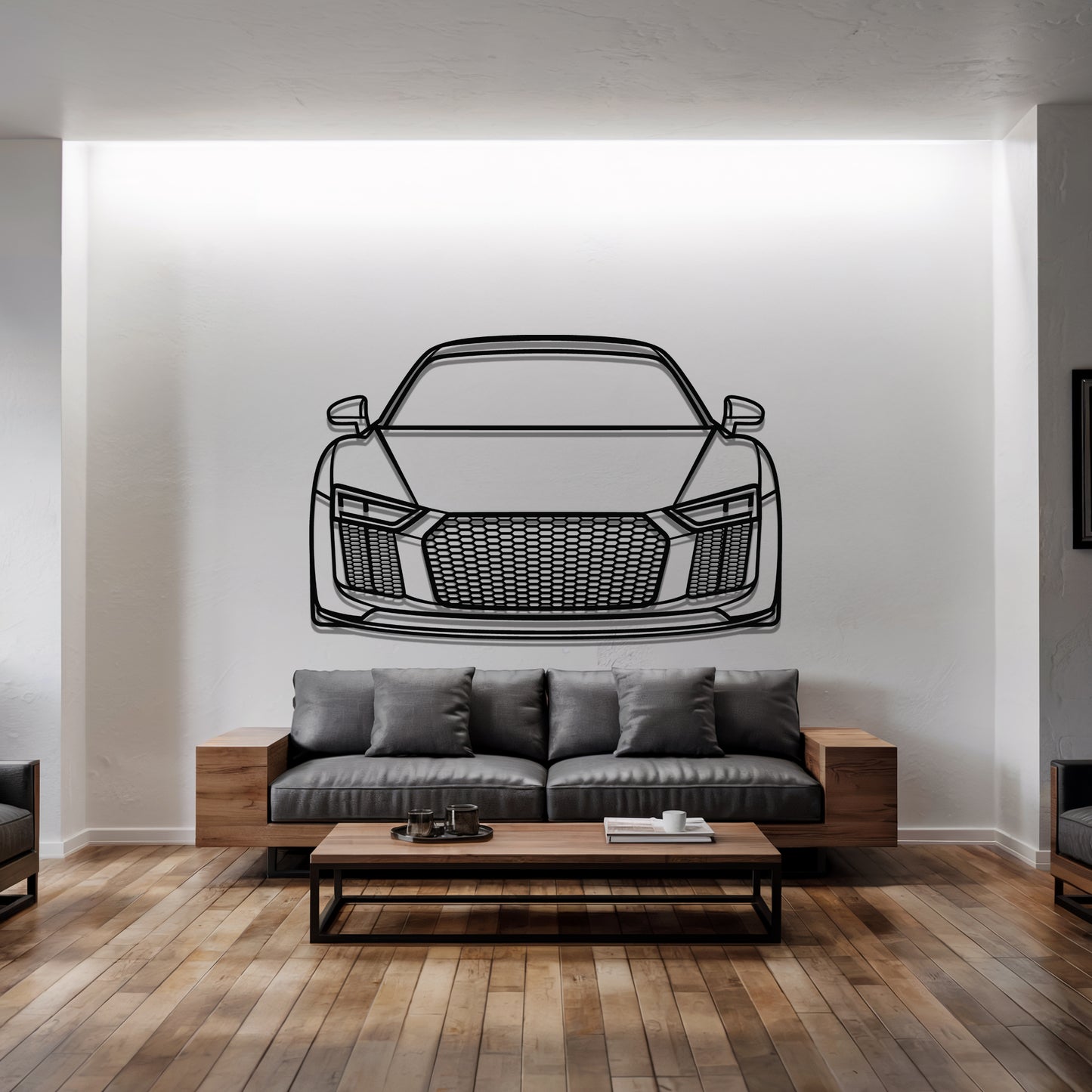R8 V10 Plus (Gen 2) Front - Car Metal Silhouette Wall Art - Car Enthusiast Gift - Laser-cut Garage Decor