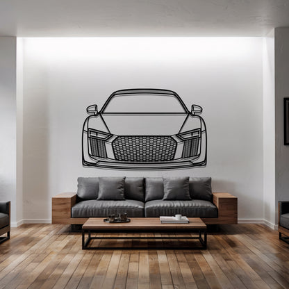 R8 V10 Plus (Gen 2) Front - Car Metal Silhouette Wall Art - Car Enthusiast Gift - Laser-cut Garage Decor