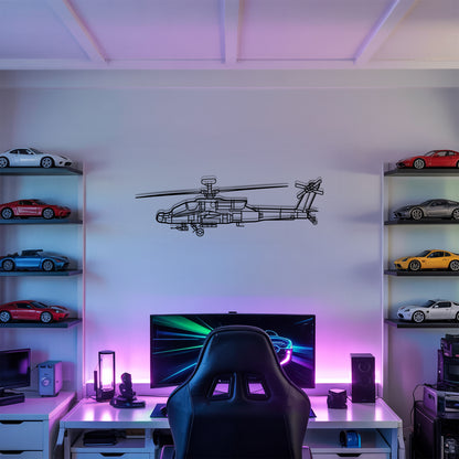 AH-64D Apache - Helicopter Metal Silhouette Wall Art - Aviation Gift - Pilot Office Decor