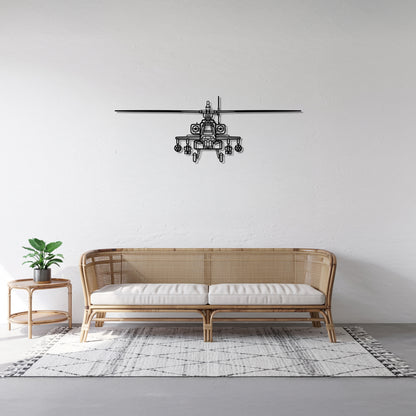 AH-64D Apache front - Helicopter Metal Silhouette Wall Art - Aviation Gift - Pilot Office Decor