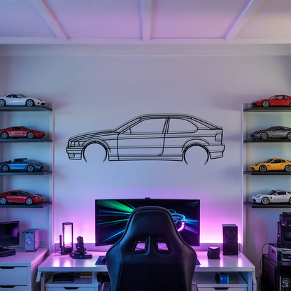E36 Compact Detailed - Car Metal Silhouette Wall Art - Car Enthusiast Gift - Laser-cut Garage Decor