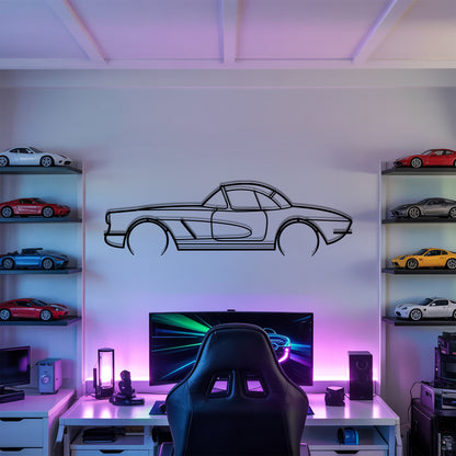 Corvette C1 Detailed - Car Metal Silhouette Wall Art - Car Enthusiast Gift - Laser-cut Garage Decor