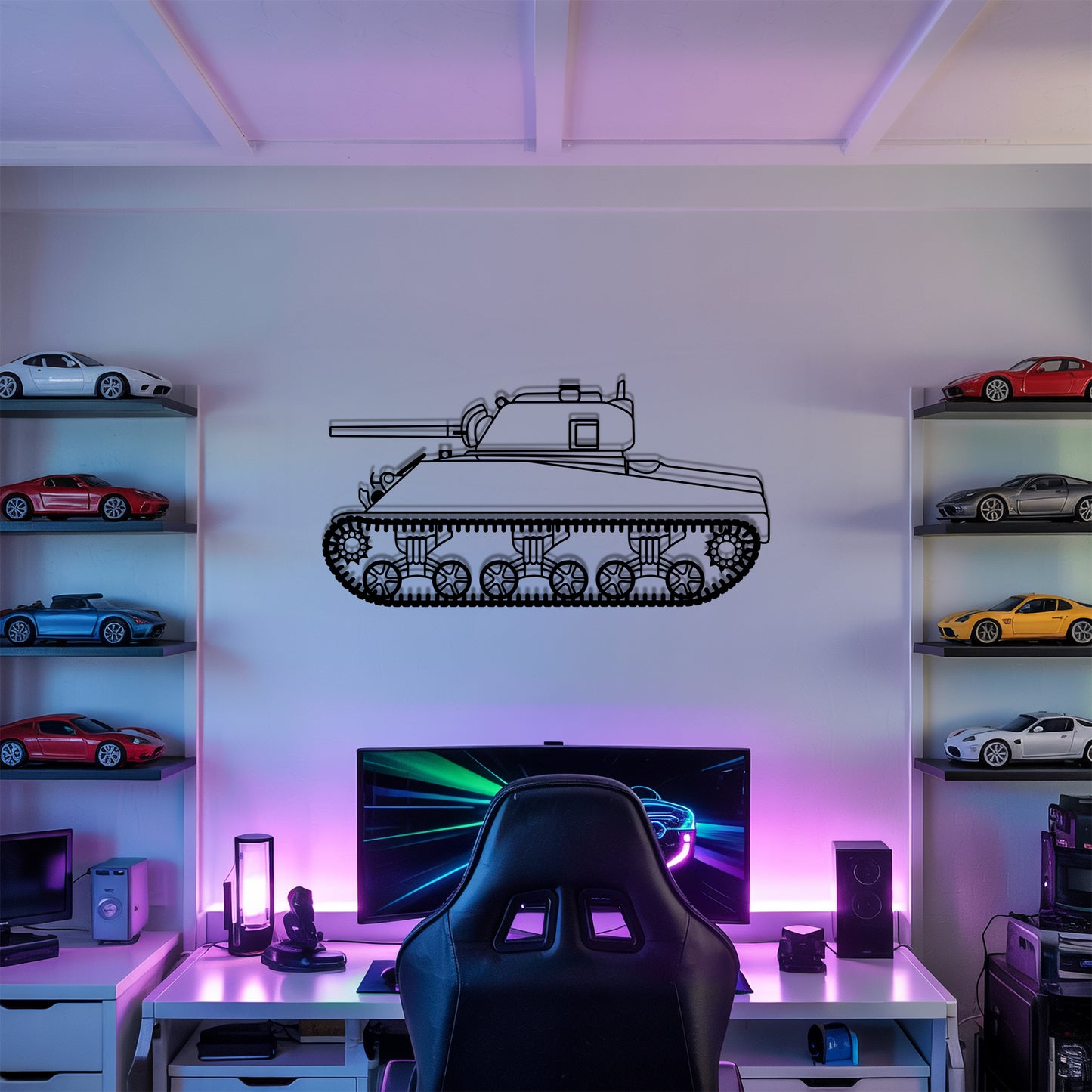 M4A2 Sherman - Tank Wall Art - Metal Silhouette - Veteran Gift - Military Room Decor