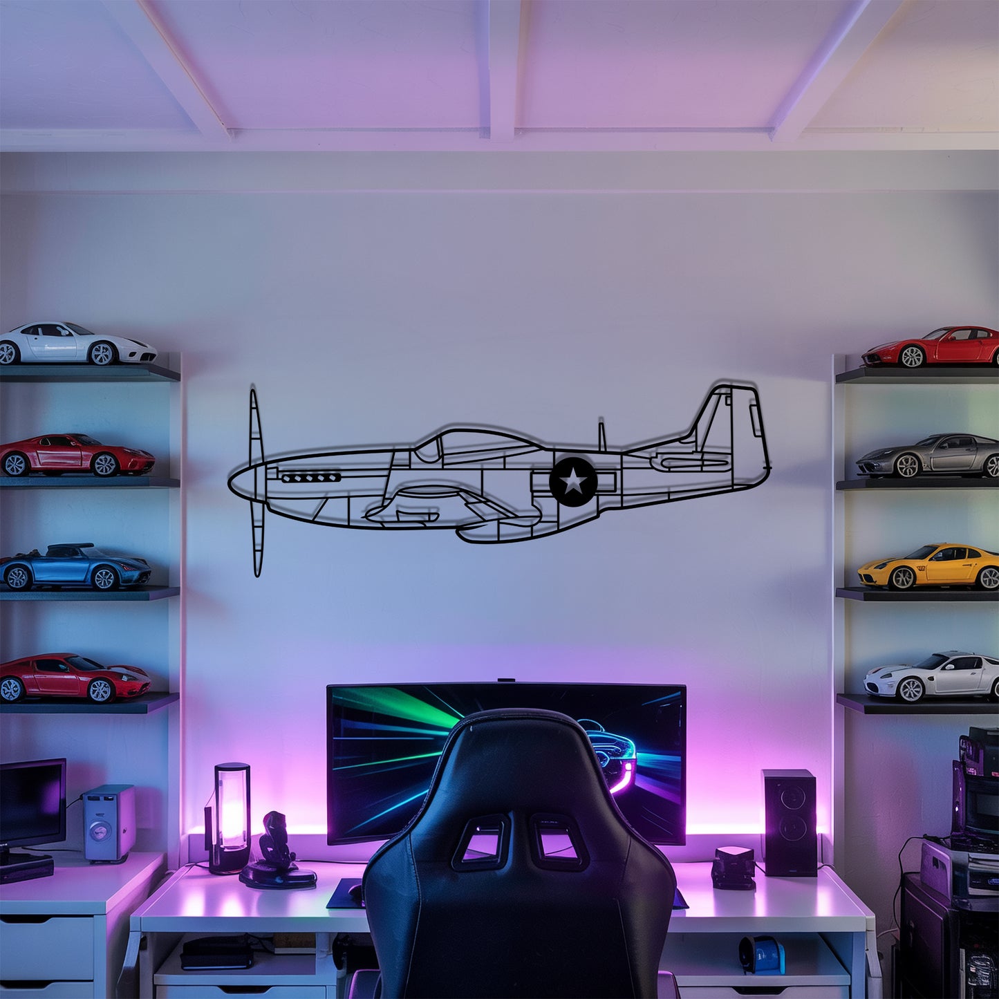 P-51 Mustang - Airplane Metal Silhouette Wall Art - Aviation Gift - Pilot Office Decor