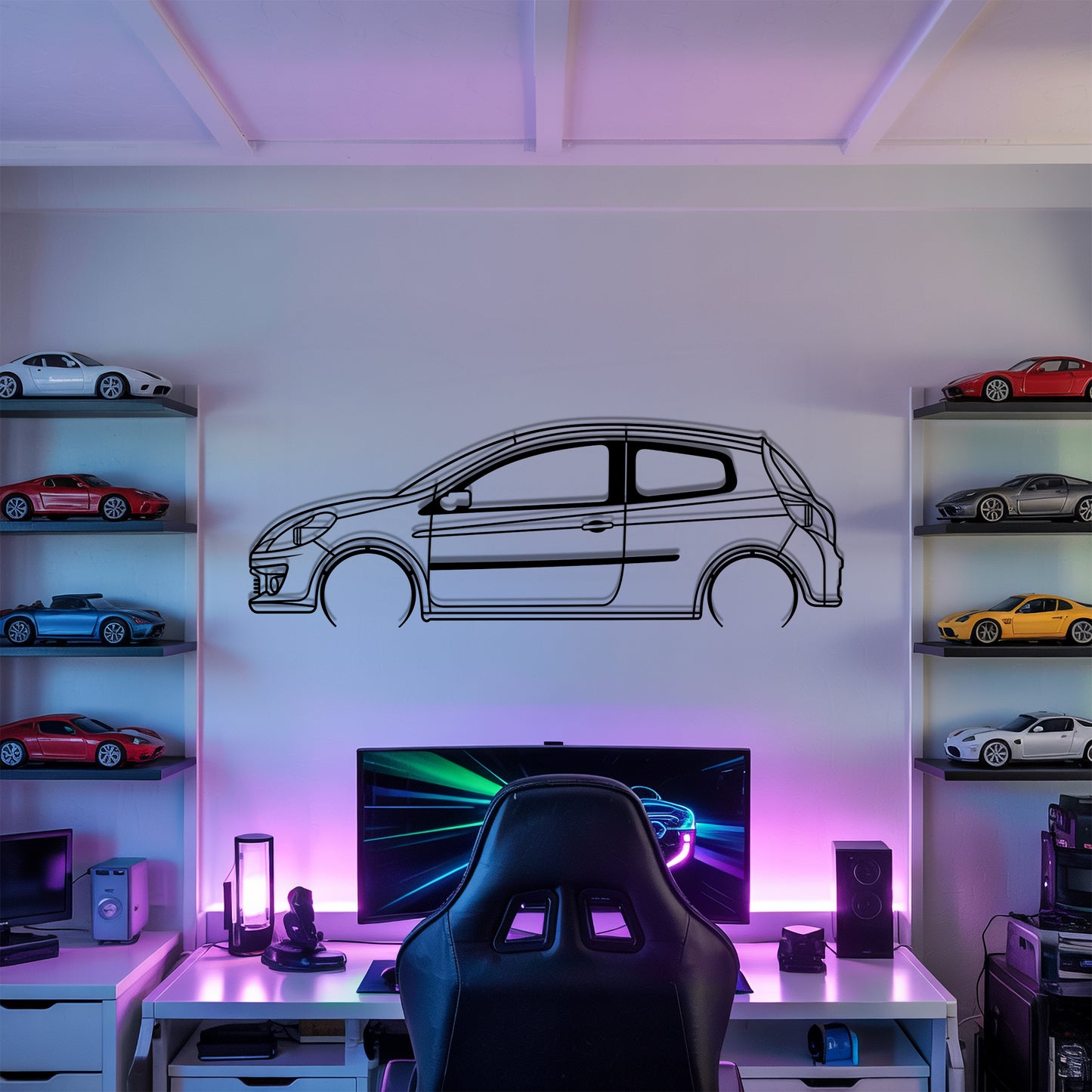 Clio III 2-door Detailed - Car Metal Silhouette Wall Art - Car Enthusiast Gift - Laser-cut Garage Decor