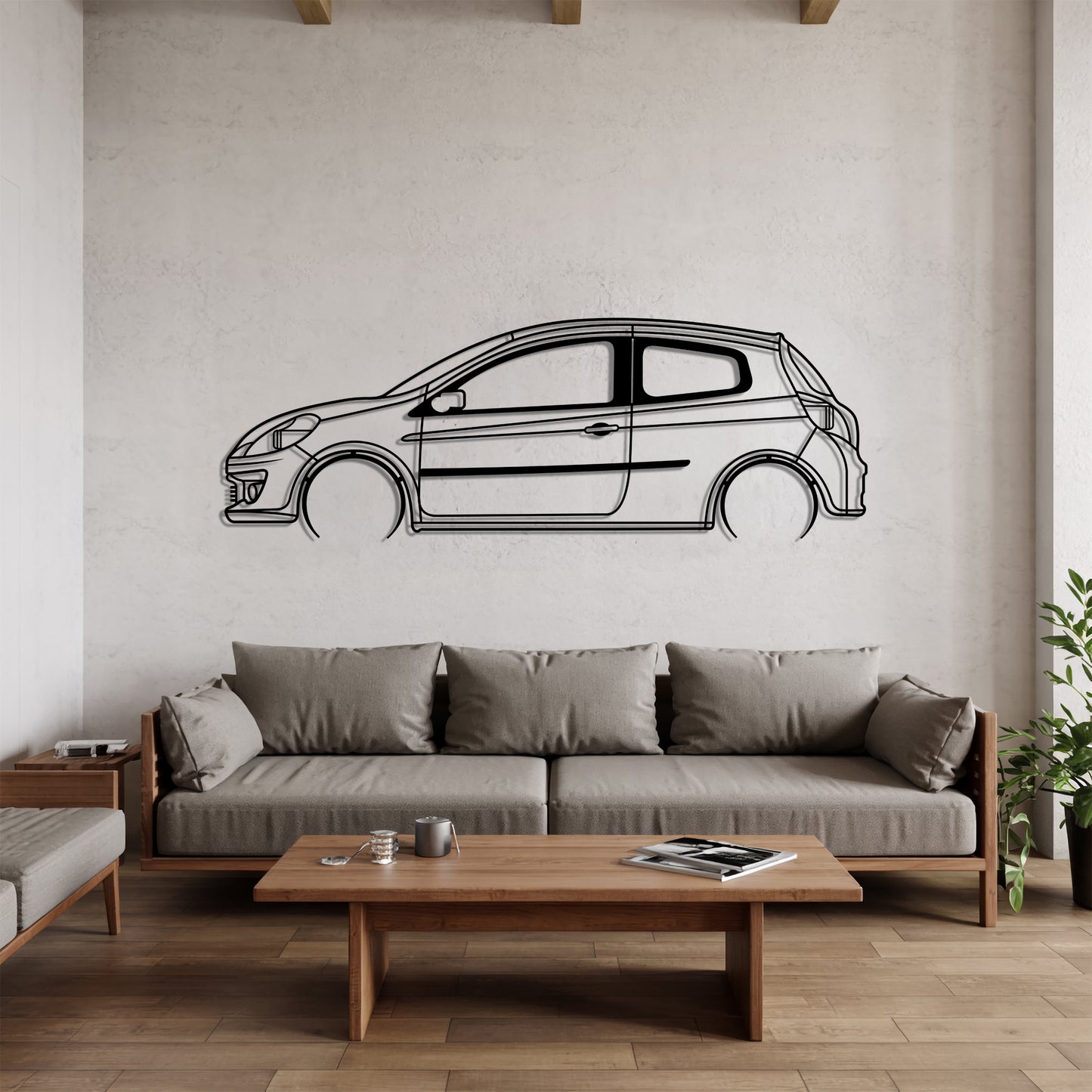 Clio III 2-door Detailed - Car Metal Silhouette Wall Art - Car Enthusiast Gift - Laser-cut Garage Decor