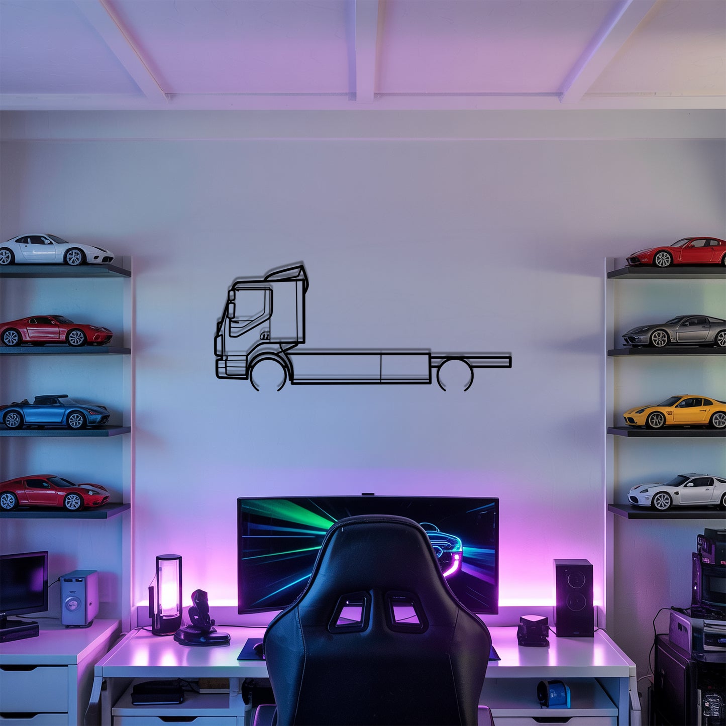 FL 1985 - Semi Truck Metal Silhouette Wall Art - Truckers Gift - CDL Office Decor